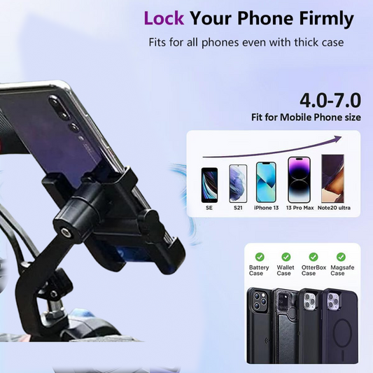 Mobile Phone Holder View Mirror Mount Solid Metal Cradle for Bike and Phones