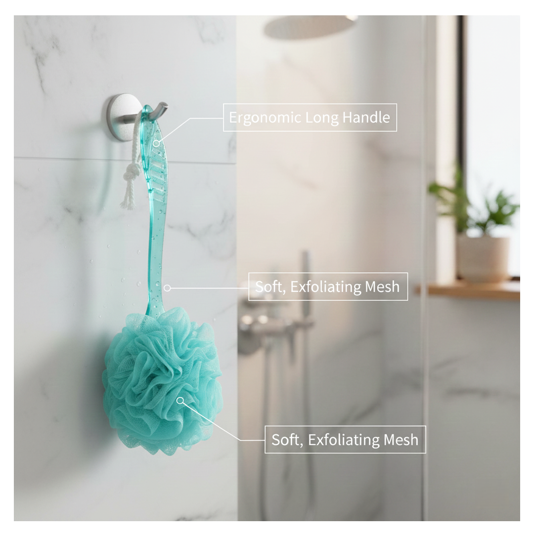 Loofah Back Scrubber with Long Handle, Soft Nylon Mesh Bath Brush (45 Cm)
